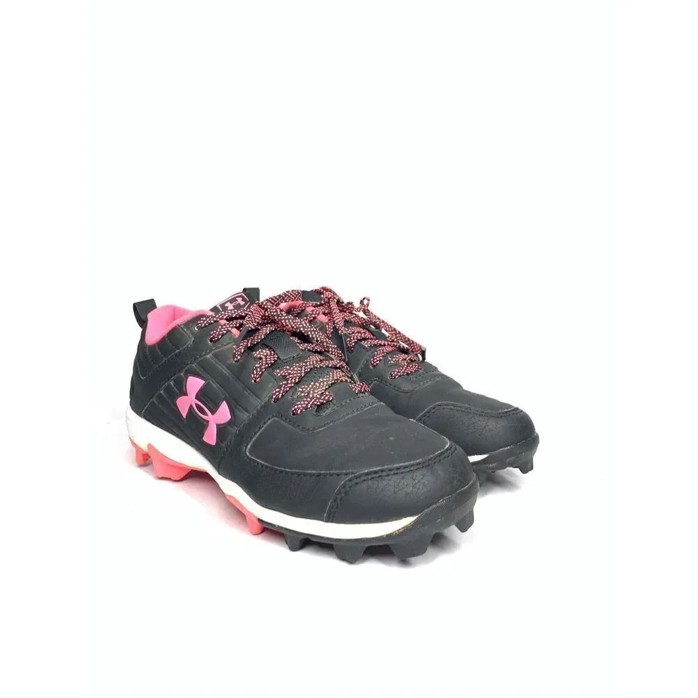Under Armour Leadoff Low RM Baseball Cleats Black Hot Pink Girls Youth Kids 4.5